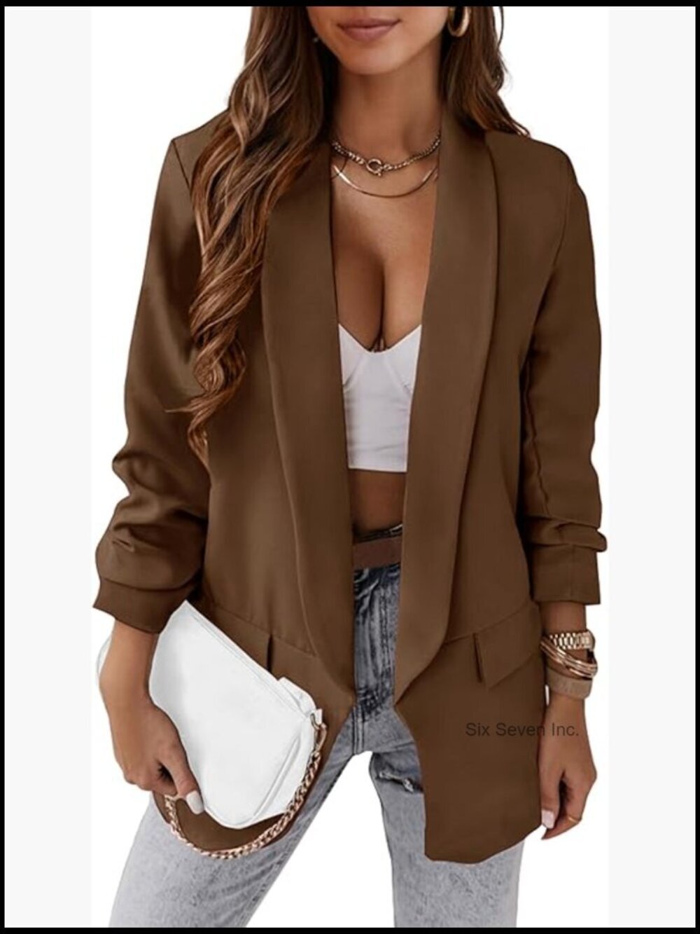 Long Sleeve Open Front Business Casual Blazer Jacket with Pockets